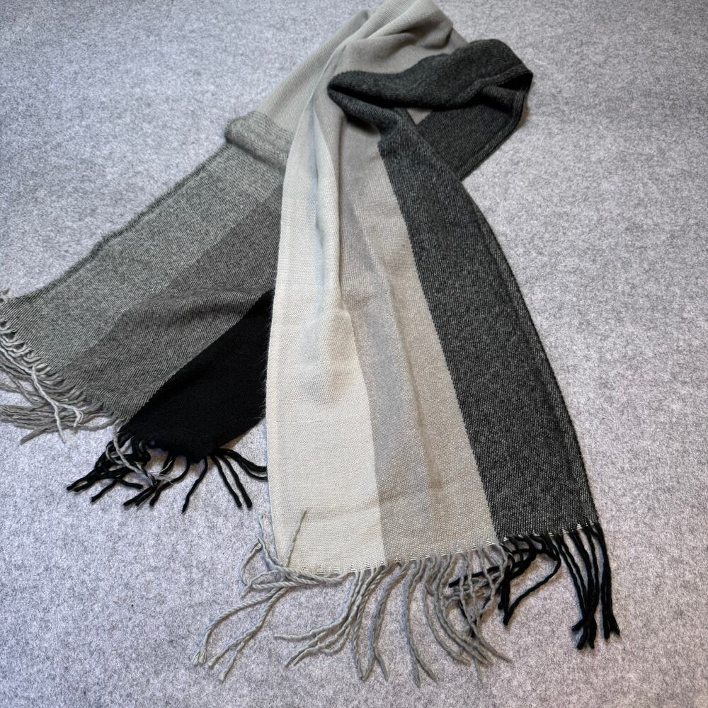 Alpine Swiss Scarf Gray Charcoal Ivory Color Block Fringe 72" Acrylic